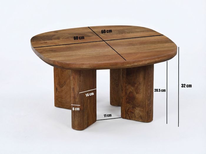 Couchtisch Mango Massivholz 60cm quadratisch Handgefertigter Wohnzimmertisch – Maßzeichnung