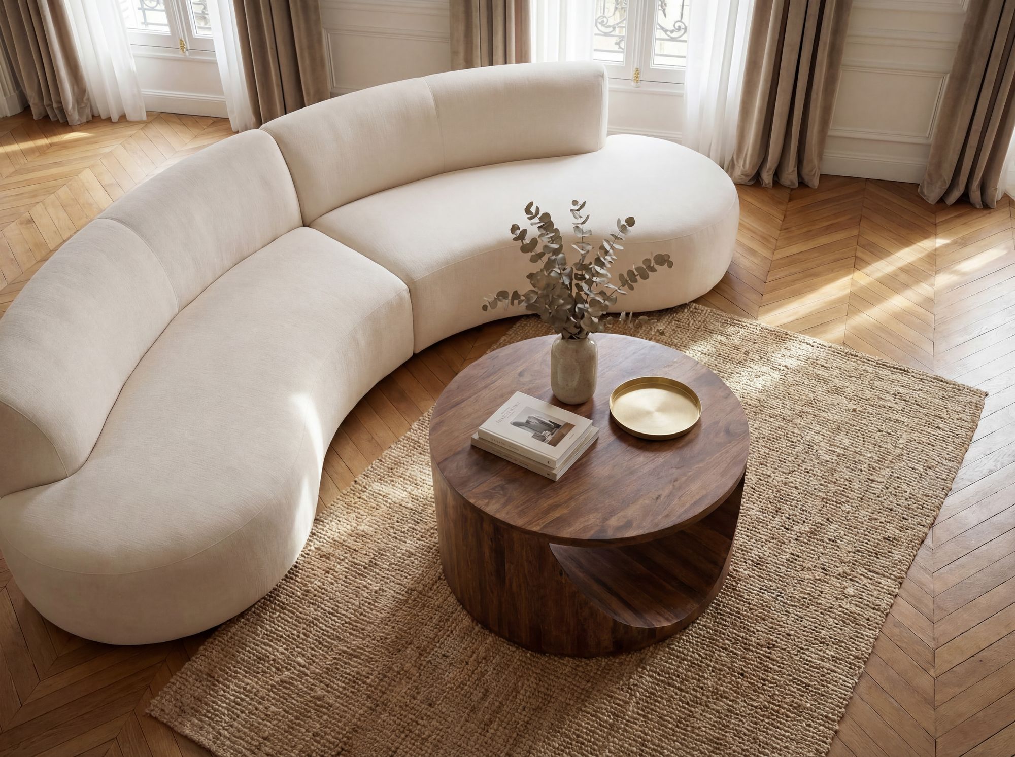 Couchtisch Massivholz rund 60cm Wohnzimmertisch Sofatisch Beistelltisch Ablage – Ansicht 4