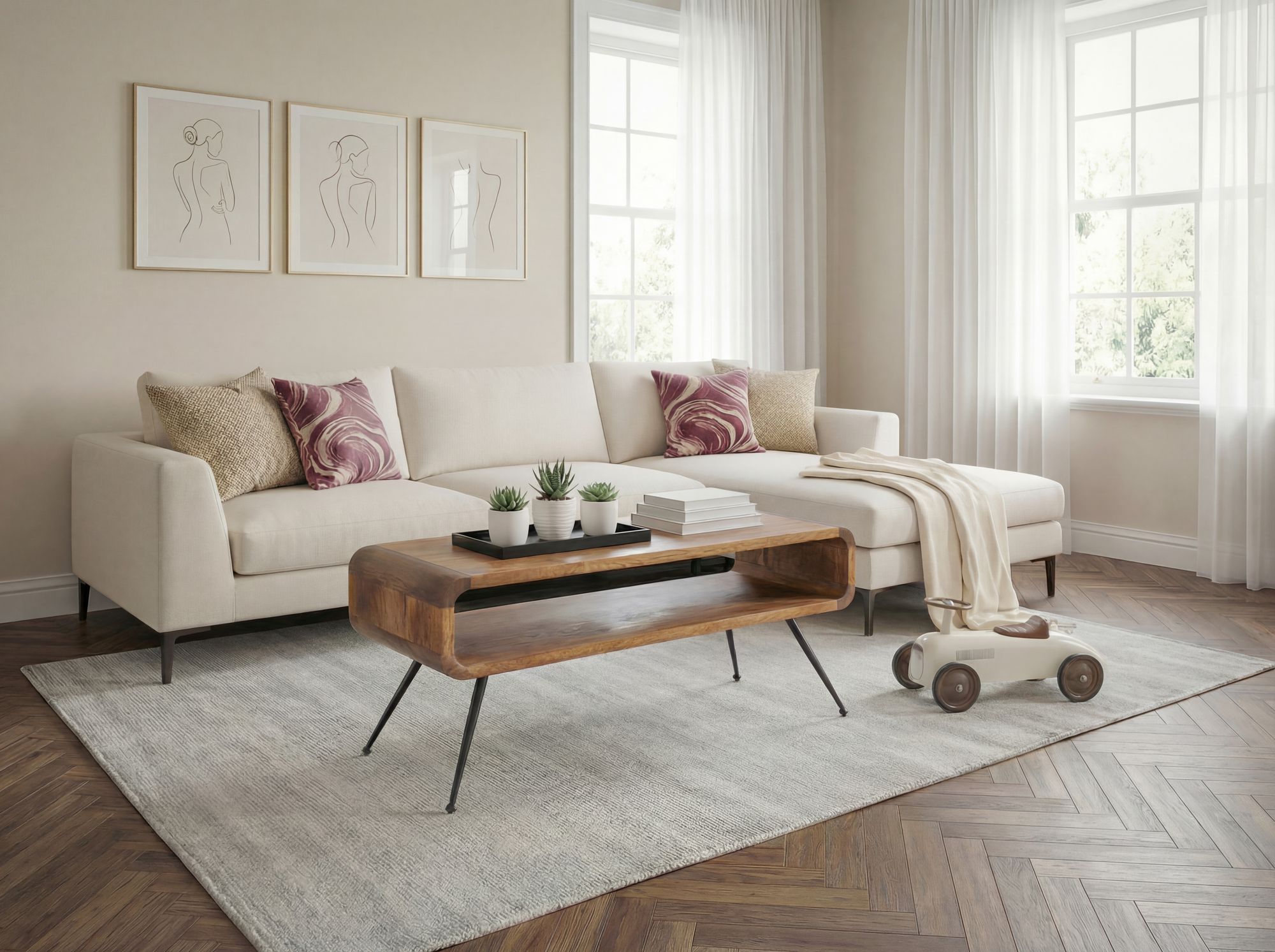 Couchtisch Mango Massivholz 105cm Wohnzimmertisch Sofatisch Beistelltisch Ablage – Ansicht 2