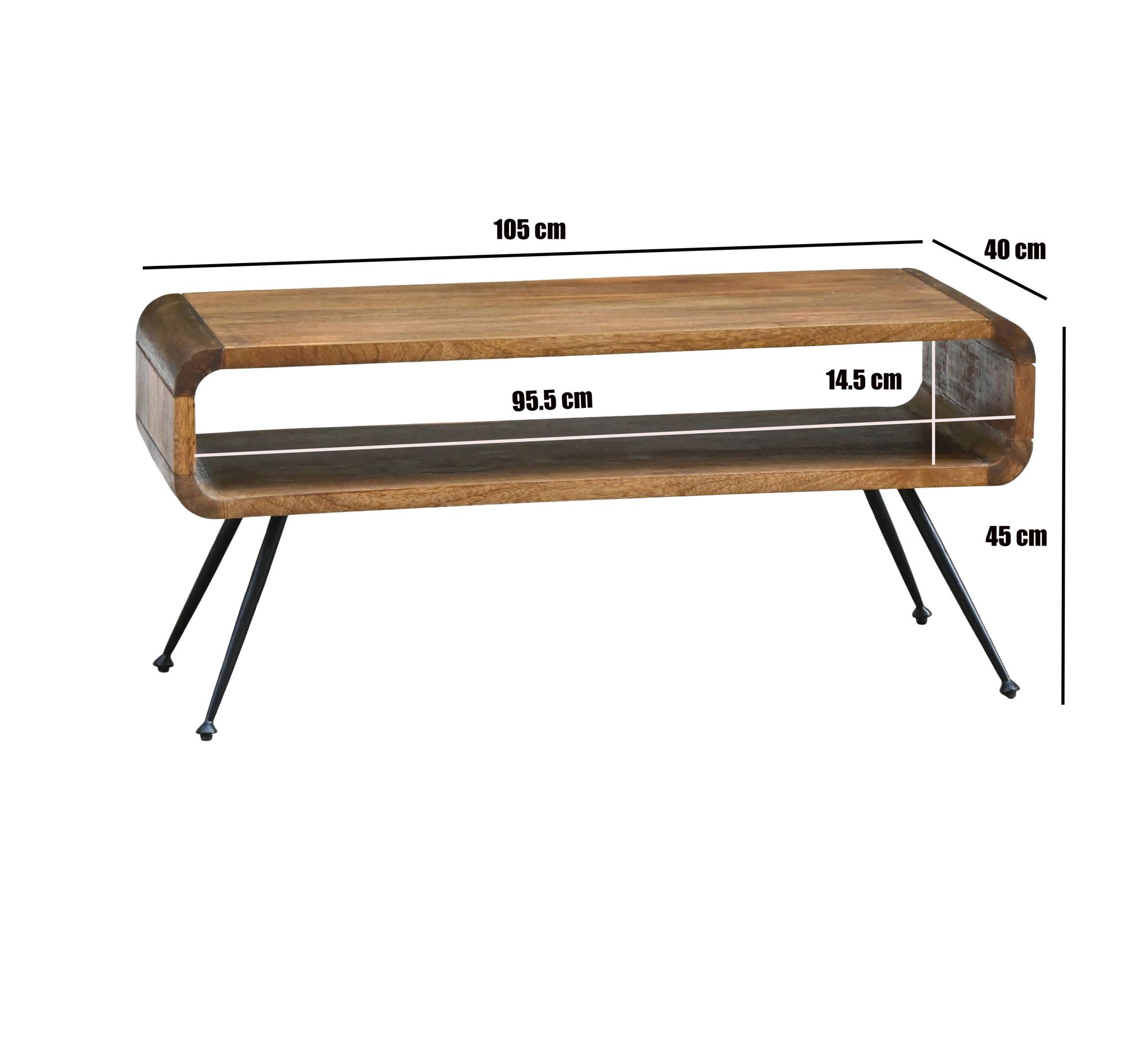 Couchtisch Mango Massivholz 105cm Wohnzimmertisch Sofatisch Beistelltisch Ablage – Ansicht 3