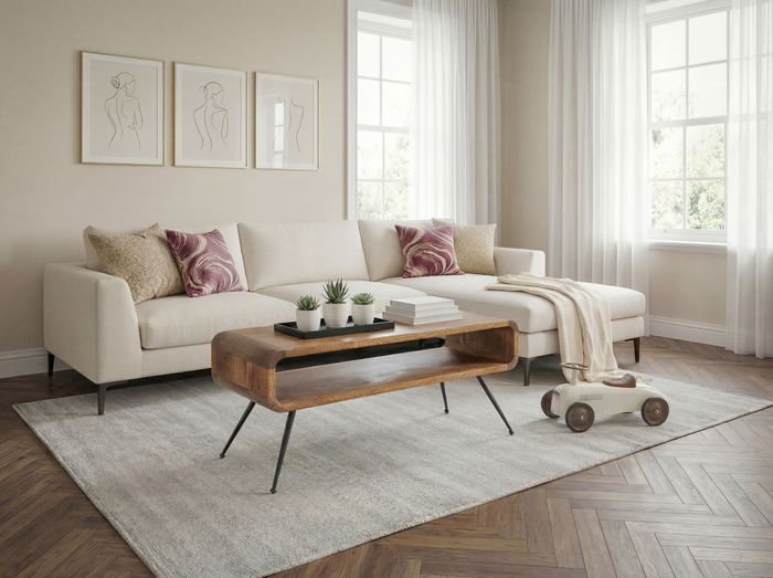 FineBuy Couchtisch Mango Massivholz Metall 105cm - Design Wohnzimmertisch mit Ablagefach - Rechteckiger Sofatisch Retro - Loungetisch Holz - Natur Beistelltisch Handmade