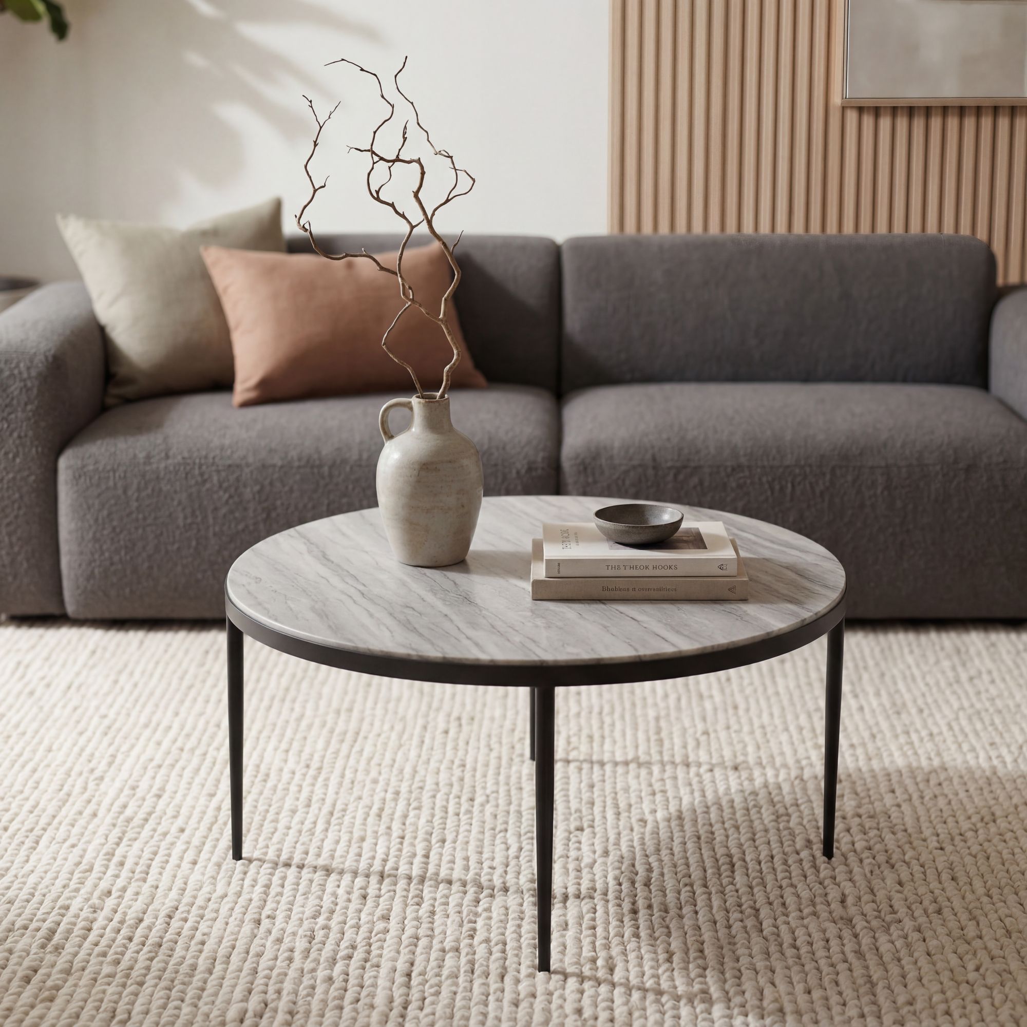 Couchtisch 70cm mit Marmor Platte weiß Wohnzimmertisch Beistelltisch Metall rund – Ansicht 1