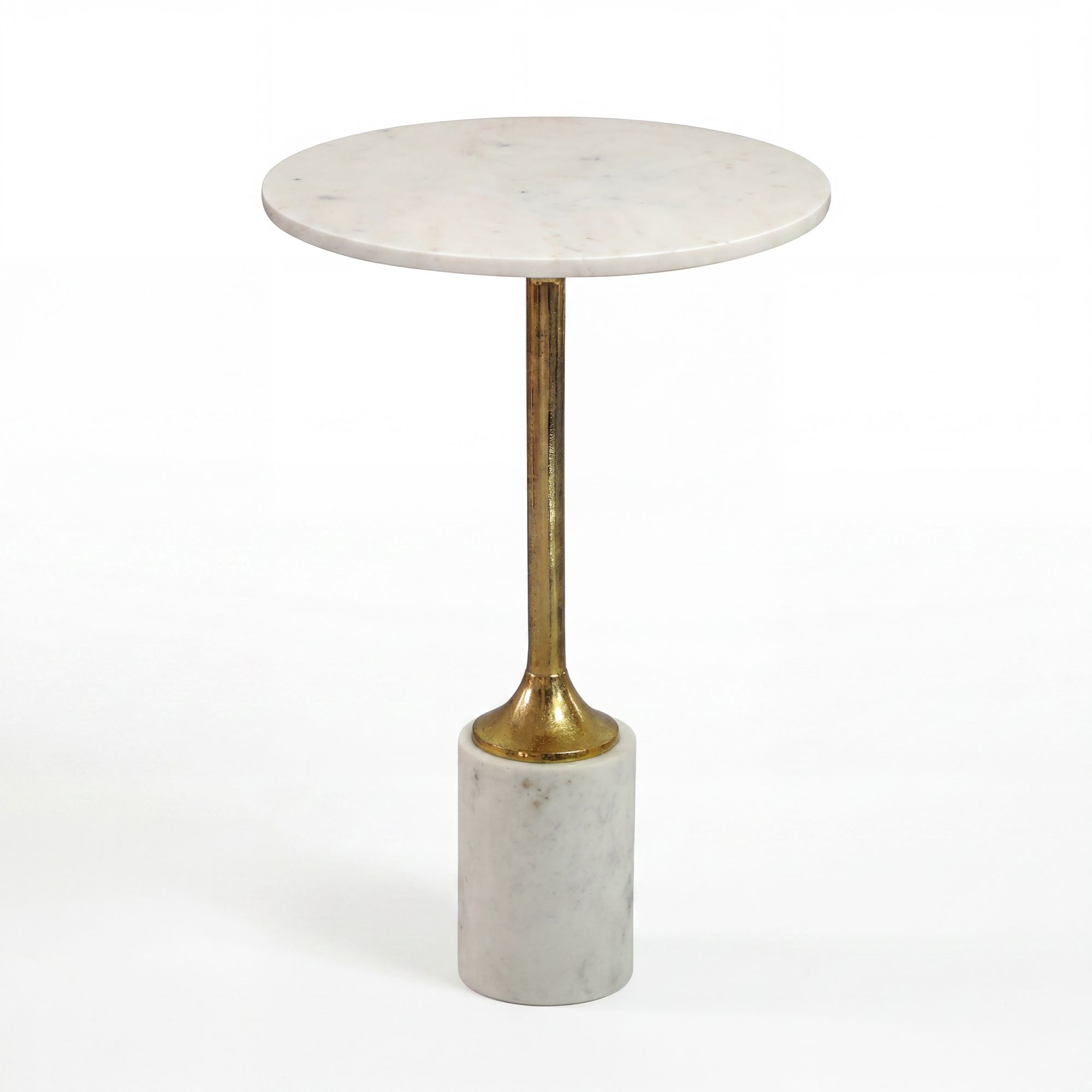 FineBuy Beistelltisch Metall mit weißer Marmor Tischplatte 37cm rund - Moderner Anstelltisch - Design Sofatisch - Loungetisch Couchtisch - Edler Wohnzimmertisch Handmade