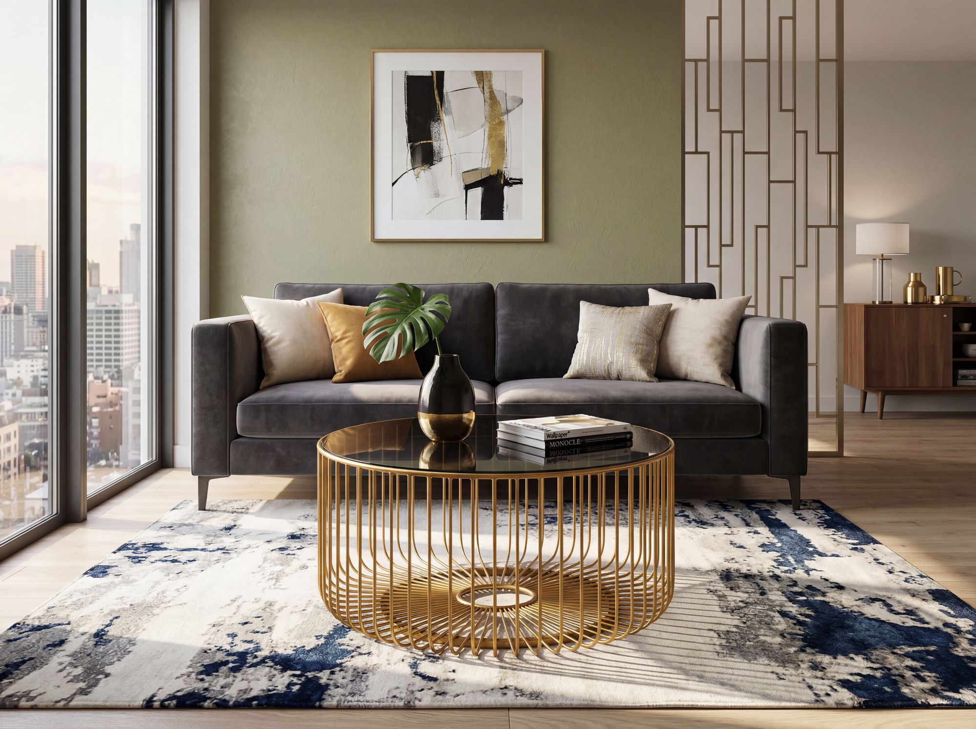 Couchtisch 60cm Sofatisch Metall Glas Wohnzimmertisch Beistelltisch Rund Gold – Ansicht 2