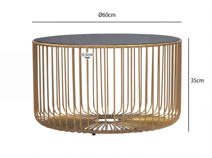 Couchtisch 60cm Sofatisch Metall Glas Wohnzimmertisch Beistelltisch Rund Gold – Maßzeichnung