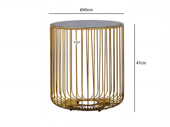 Beistelltisch 40cm Sofatisch Metall Glas Wohnzimmertisch Couchtisch Rund Gold – Maßzeichnung
