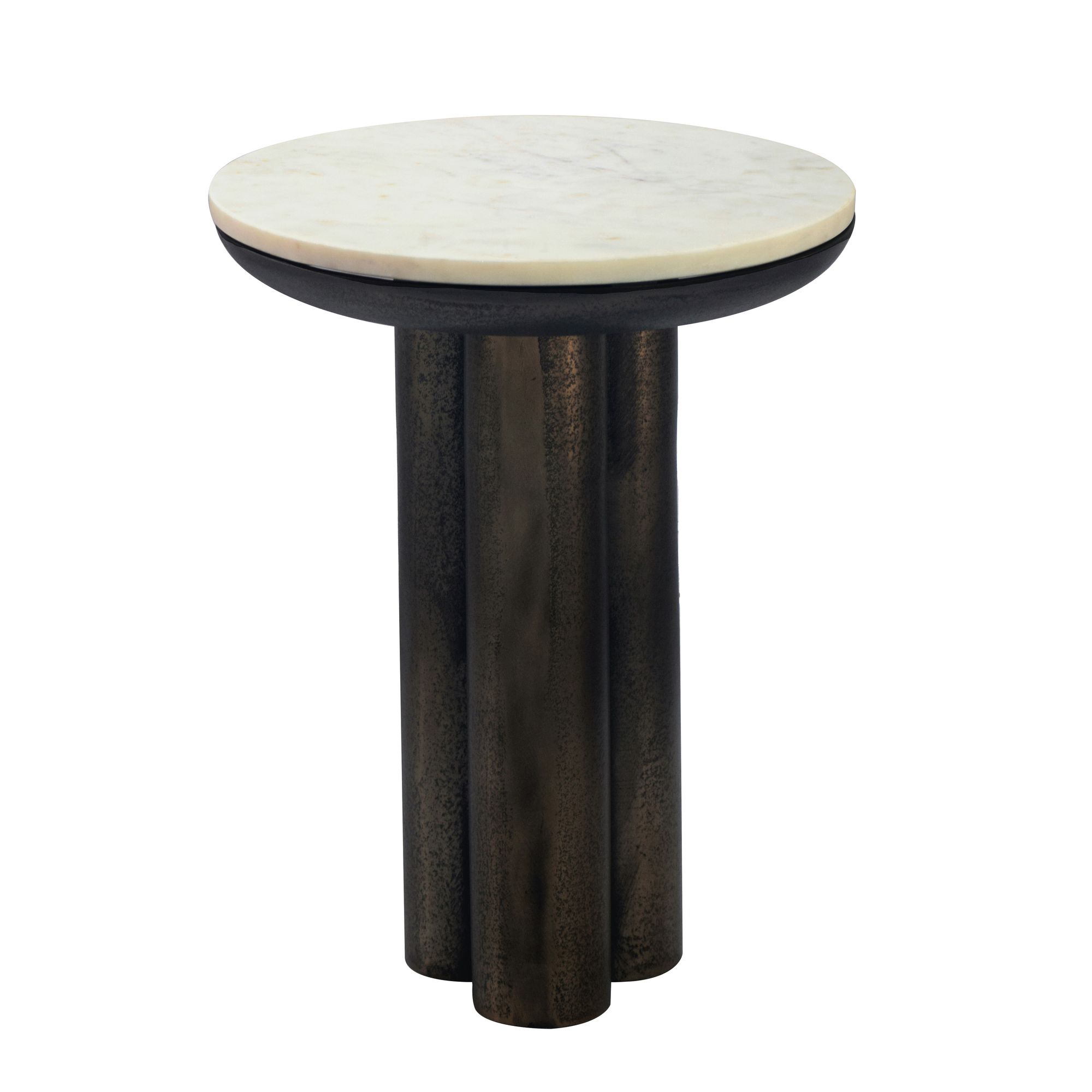 FineBuy Beistelltisch Metall mit weißer Marmor Tischplatte 36cm Rund - Design Anstelltisch Aluminium - Loungetisch Säulenbein - Alu Sofatisch - Couchtisch Wohnzimmertisch Klein Handmade