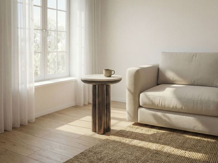 FineBuy Beistelltisch Metall mit weißer Marmor Tischplatte 36cm Rund - Design Anstelltisch Aluminium - Loungetisch Säulenbein - Alu Sofatisch - Couchtisch Wohnzimmertisch Klein Handmade