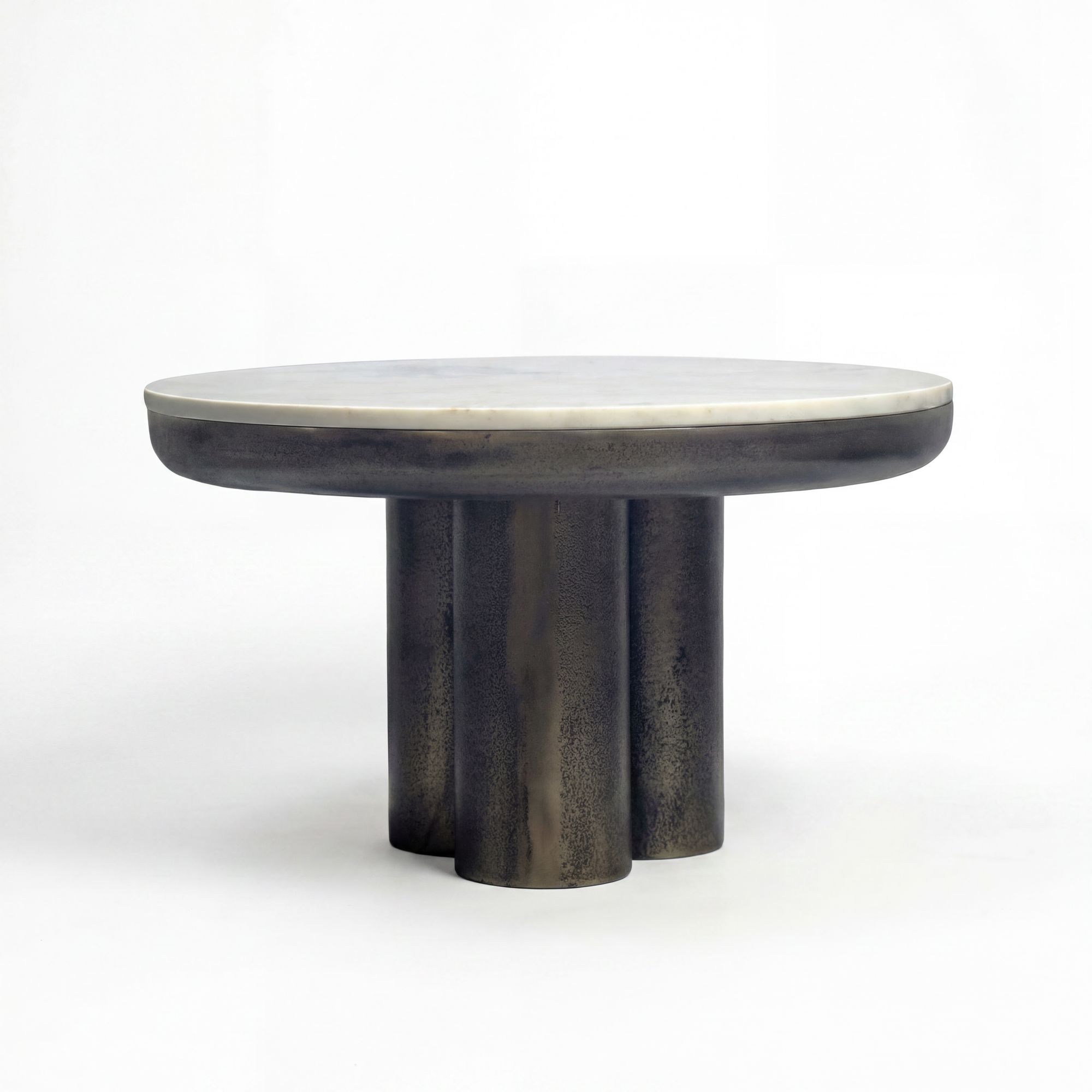 FineBuy Couchtisch Metall mit weißer Marmor Tischplatte 60cm Rund - Design Wohnzimmertisch Aluminium - Alu Loungetisch Säulenbein - Moderner Beistelltisch Sofatisch - Edler Kaffeetisch Handmade