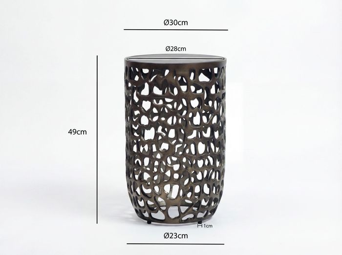 Beistelltisch 30cm schwarz Glas Aluminium Wohnzimmertisch Couchtisch Metall Rund – Maßzeichnung