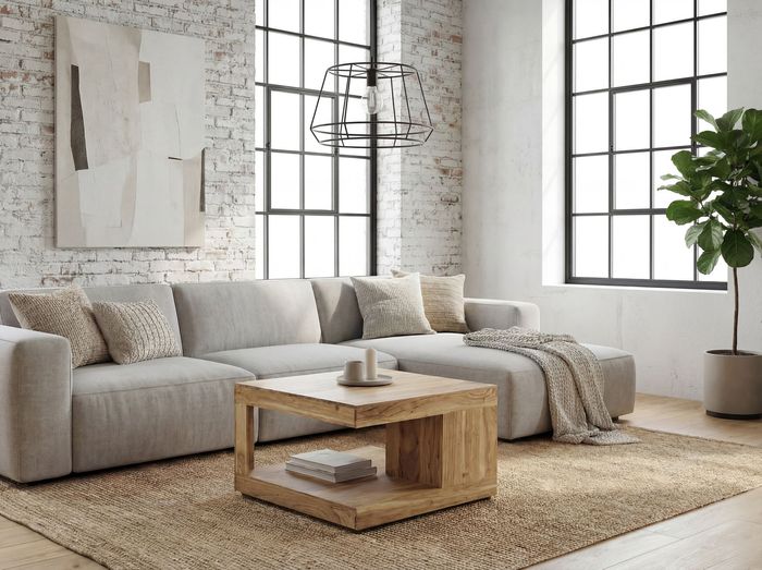 FineBuy Couchtisch Akazie Massivholz 60cm - Quadratischer Wohnzimmertisch mit Ablagefach - Design Sofatisch Holz - Offener Loungetisch - Natur Beistelltisch Handmade