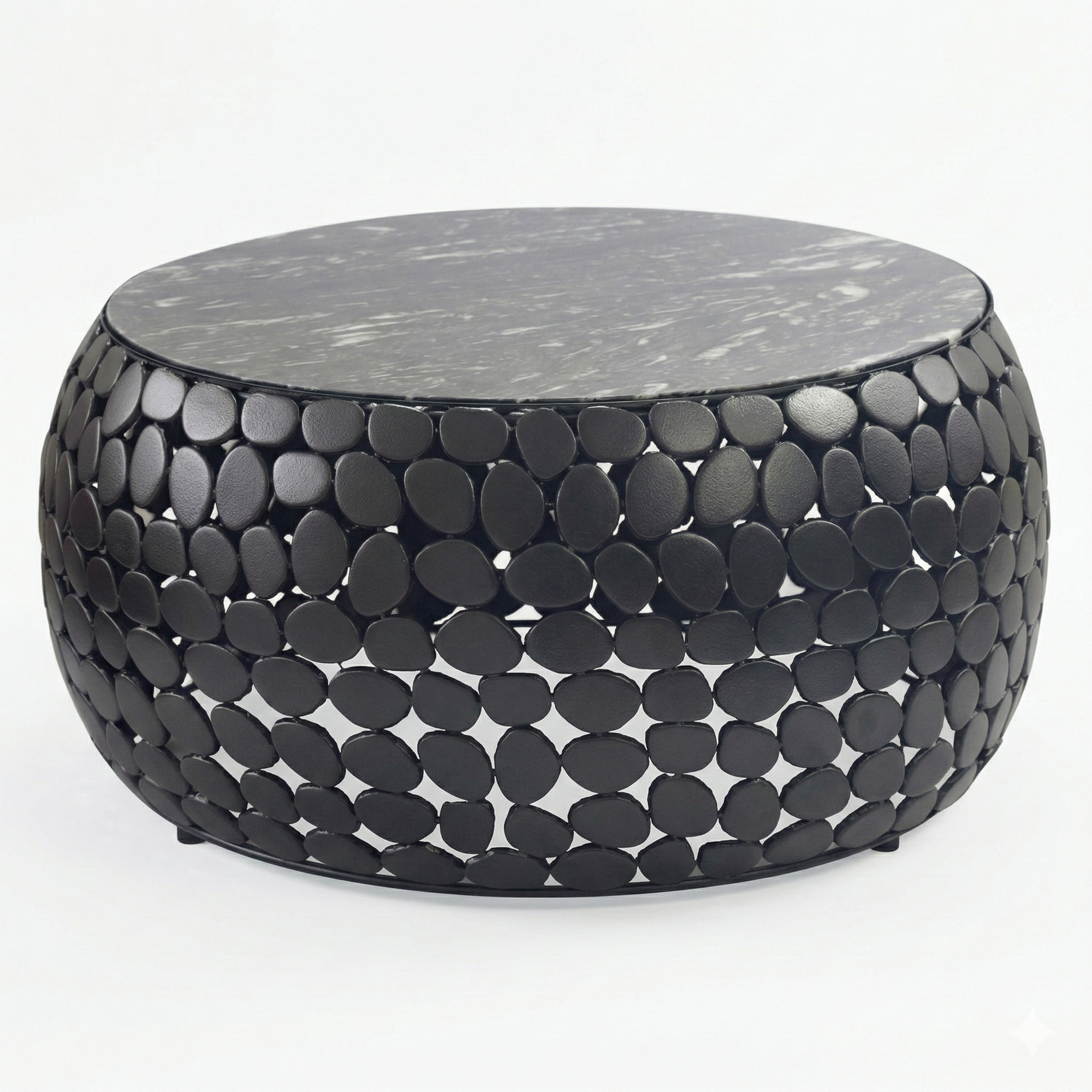 FineBuy Design Couchtisch rund 65 cm aus Aluminium und schwarzer Marmor Tischplatte - Wohnzimmertisch Alu - Metall Sofatisch - Beistelltisch Wohnzimmer - Handmade