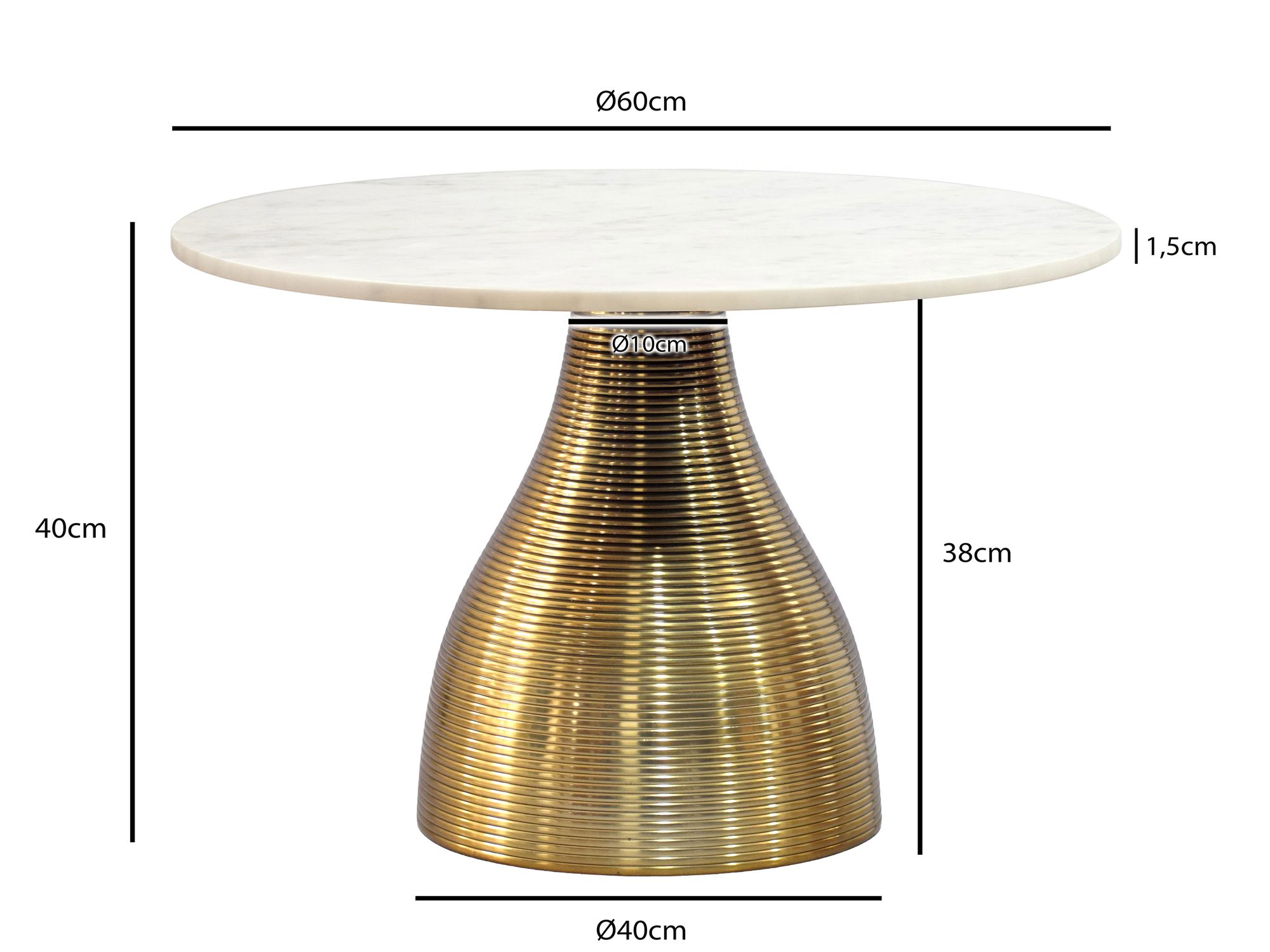 Couchtisch 60cm mit Marmor Platte Wohnzimmertisch Beistelltisch Metall Alu Rund – Ansicht 3