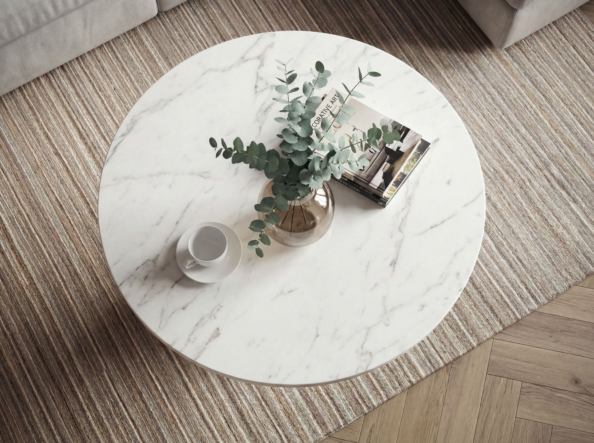 Couchtisch 60cm mit Marmor Platte Wohnzimmertisch Beistelltisch Metall Alu Rund – Ansicht 4