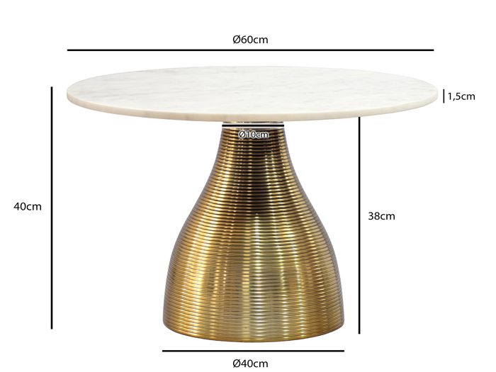 Couchtisch 60cm mit Marmor Platte Wohnzimmertisch Beistelltisch Metall Alu Rund – Maßzeichnung