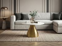 Couchtisch 60cm mit Marmor Platte Wohnzimmertisch Beistelltisch Metall Alu Rund – Ansicht 2