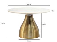Couchtisch 60cm mit Marmor Platte Wohnzimmertisch Beistelltisch Metall Alu Rund – Ansicht 3