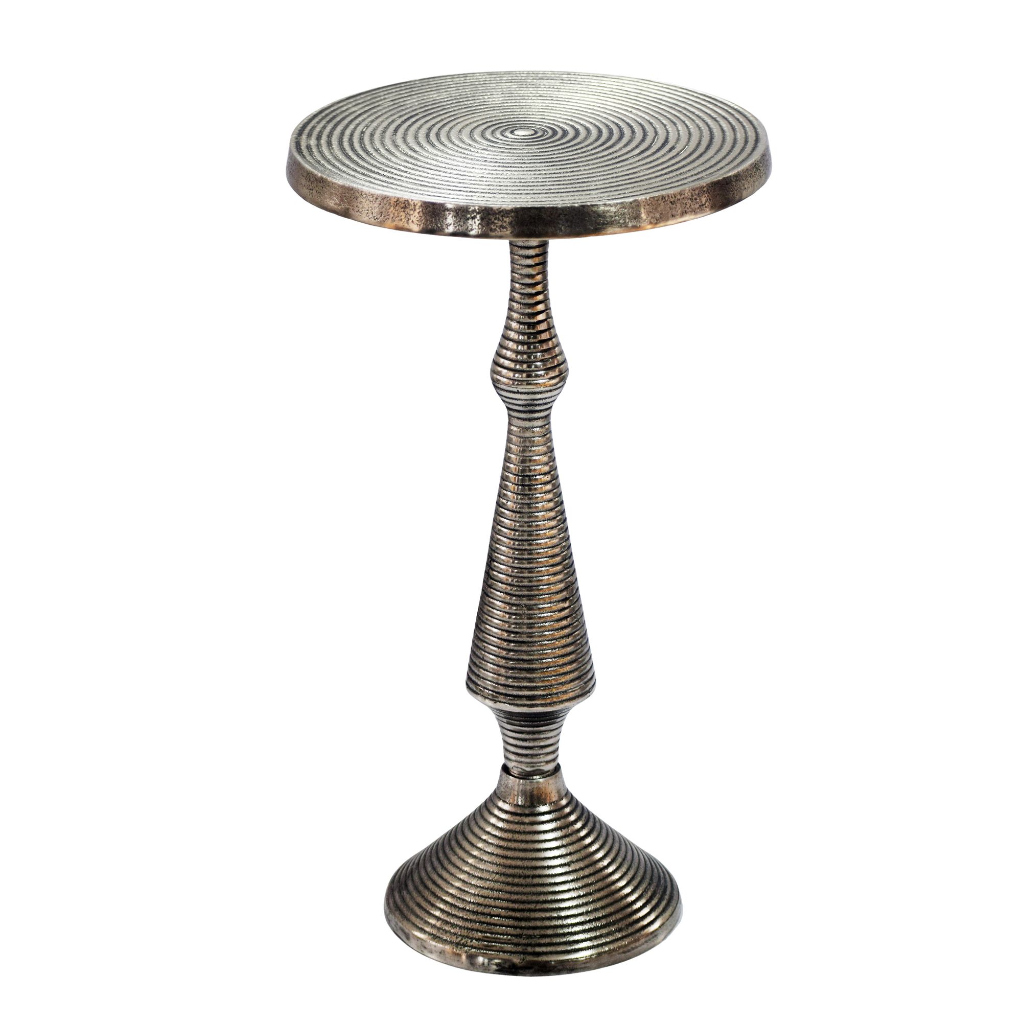 FineBuy Beistelltisch Silber 30cm Aluminium Tisch Rund - Anstelltisch Metall Dekotisch - Design Wohnzimmertisch Rillenoptik - Sofatisch Modern - Couchtisch Handmade