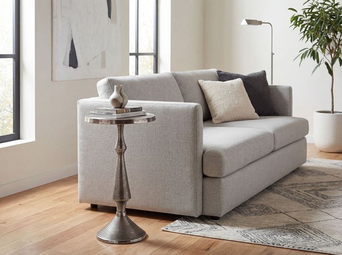 FineBuy Beistelltisch Silber 30cm Aluminium Tisch Rund - Anstelltisch Metall Dekotisch - Design Wohnzimmertisch Rillenoptik - Sofatisch Modern - Couchtisch Handmade