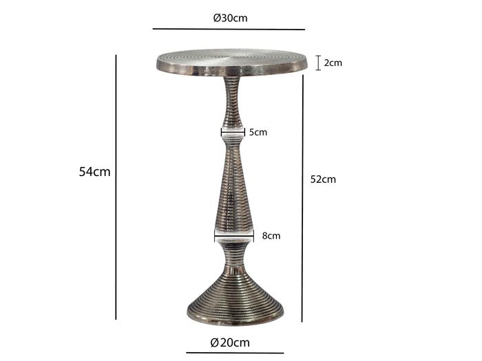 Beistelltisch Alu Silber 30cm Metall Couchtisch Wohnzimmertisch Dekotisch Tisch – Maßzeichnung