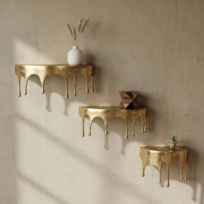 Wandregal Aluminium Gold Tropfen Optik Hängeregal Schweberegal Wandboard Drops