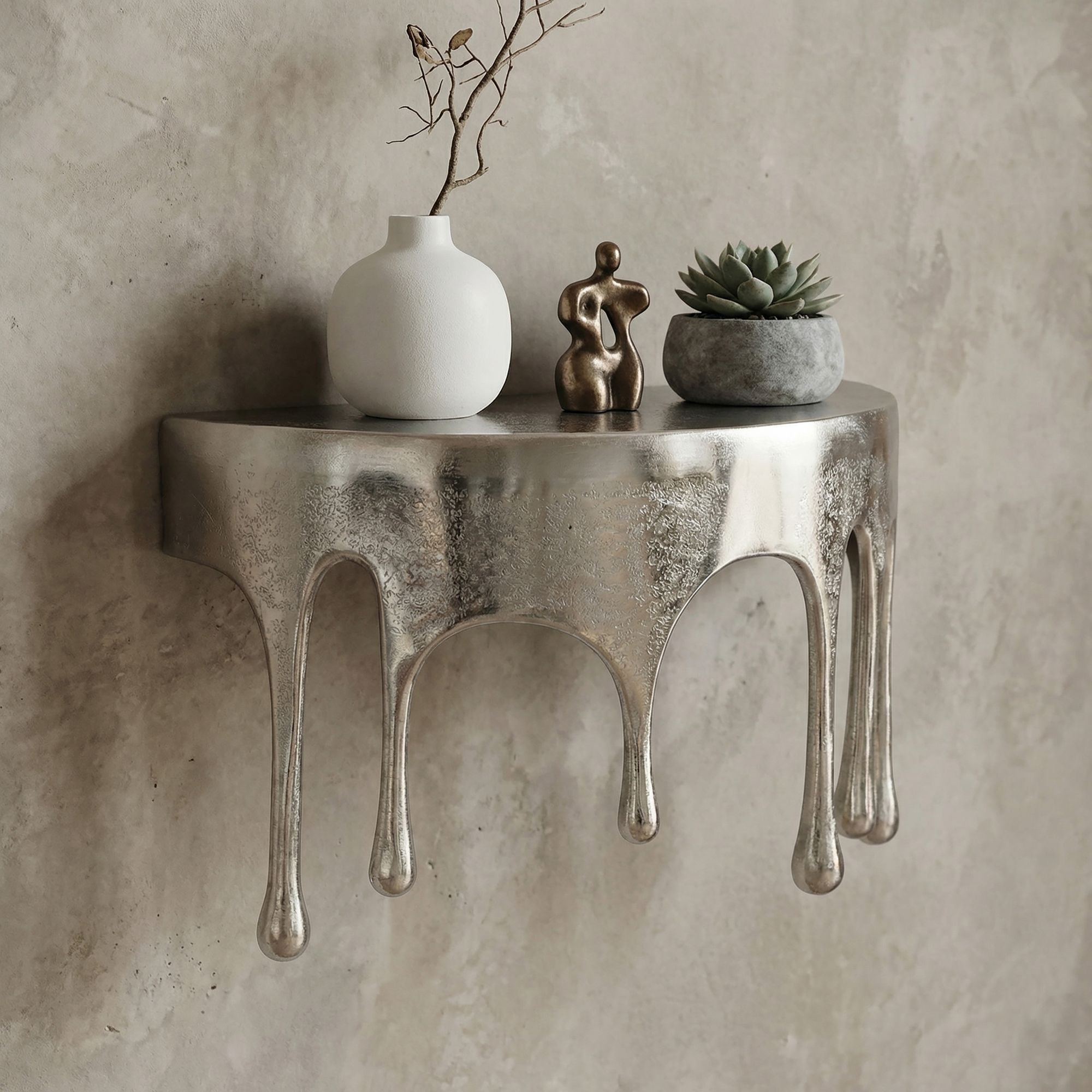 Wandregal Aluminium Silber Tropfen Optik Hängeregal Schweberegal Wandboard Drops – Ansicht 1