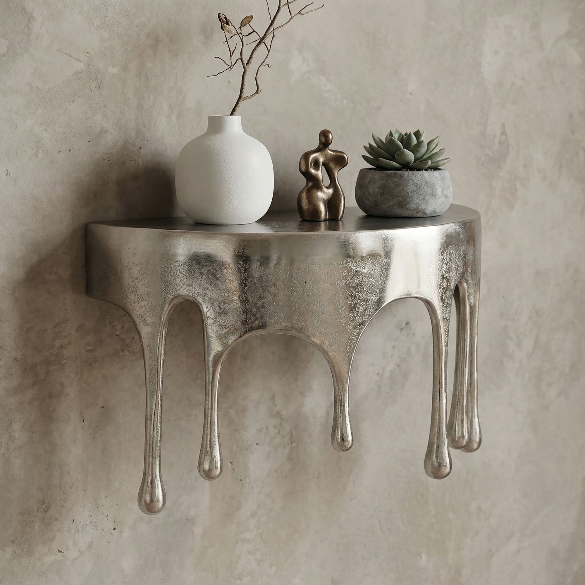 Wandregal Aluminium Silber Tropfen Optik Hängeregal Schweberegal Wandboard Drops – Ansicht 1