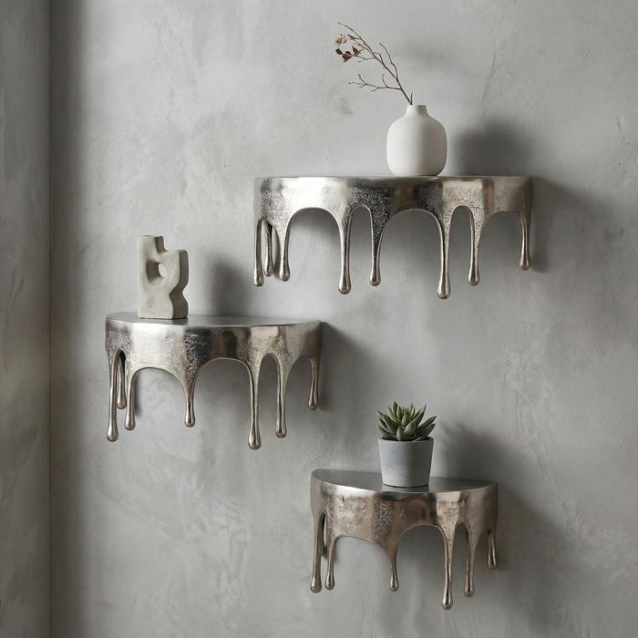 FineBuy Wandregal Aluminium Silber Tropfen Optik - Ausgefallenes Hängeregal Metall - Design Drops Schweberegal Alu - Modernes Wandboard Dekoregal Handmade