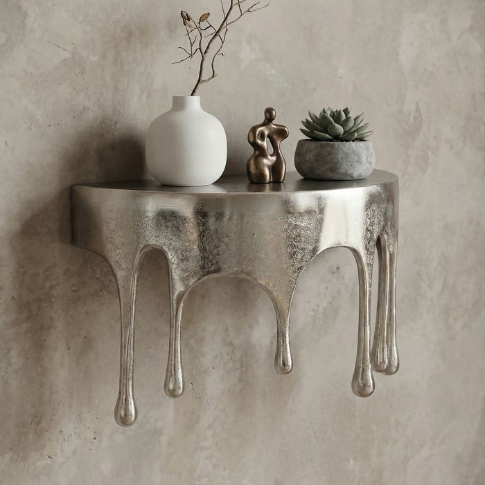 Wandregal Aluminium Silber Tropfen Optik Hängeregal Schweberegal Wandboard Drops