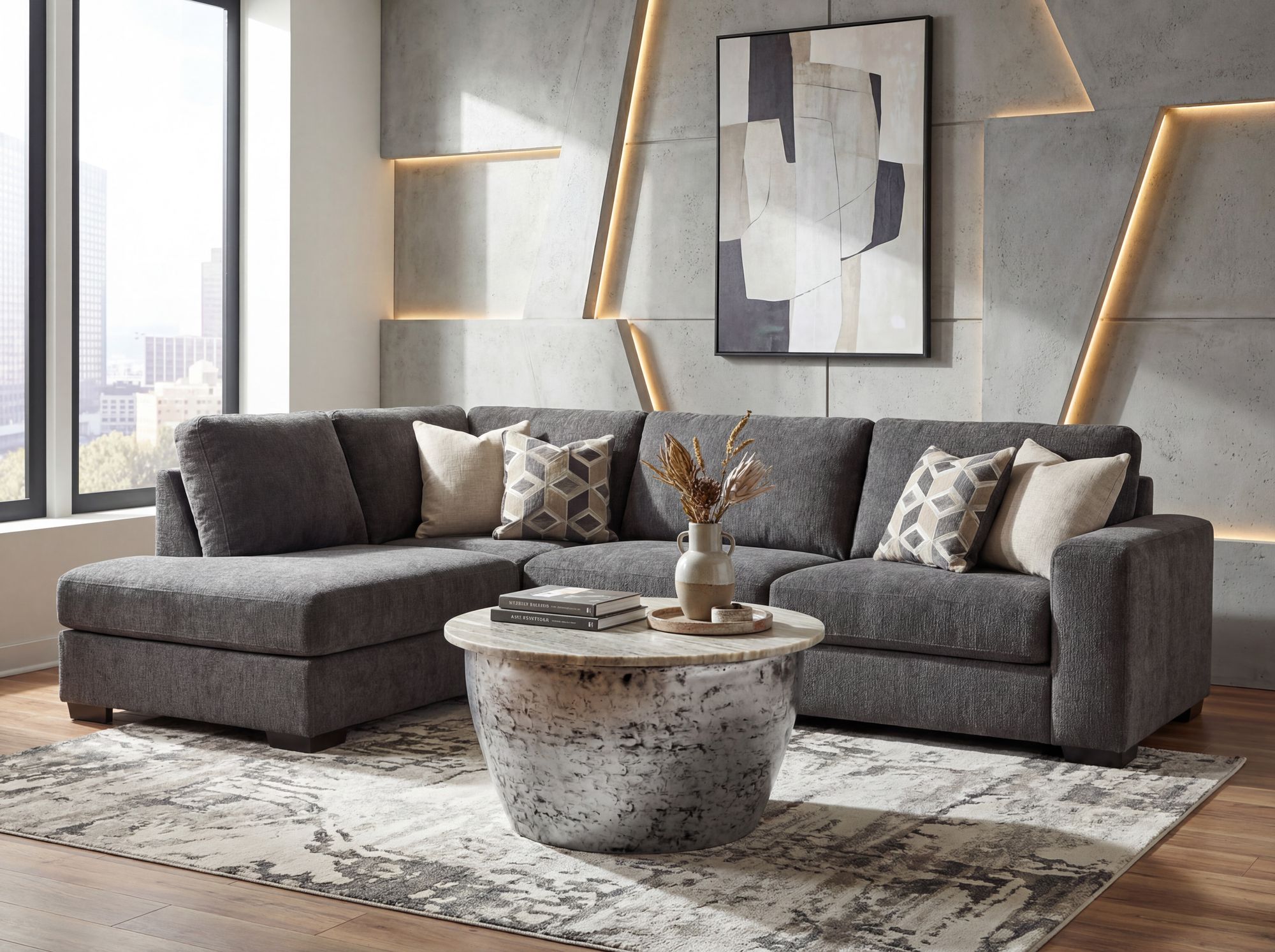 Couchtisch 60cm mit Marmor Platte weiß Wohnzimmertisch Beistelltisch Rund Silber – Ansicht 2