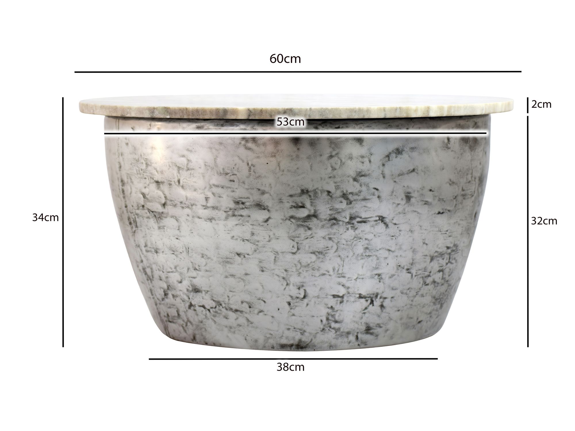 Couchtisch 60cm mit Marmor Platte weiß Wohnzimmertisch Beistelltisch Rund Silber – Ansicht 3
