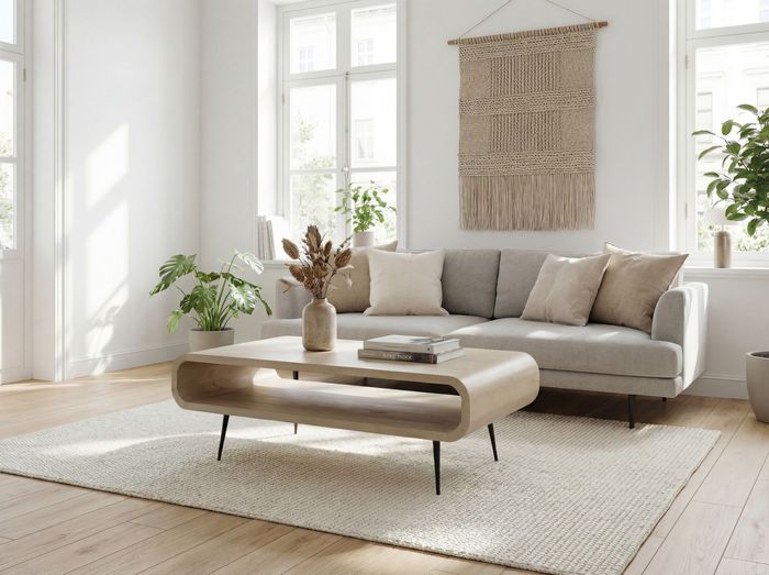 FineBuy Couchtisch Mango Massivholz white wash 90cm - Design Wohnzimmertisch mit Metall Beine - Rechteckiger Sofatisch Ablage Retro - Loungetisch Holz - Natur Beistelltisch Handmade