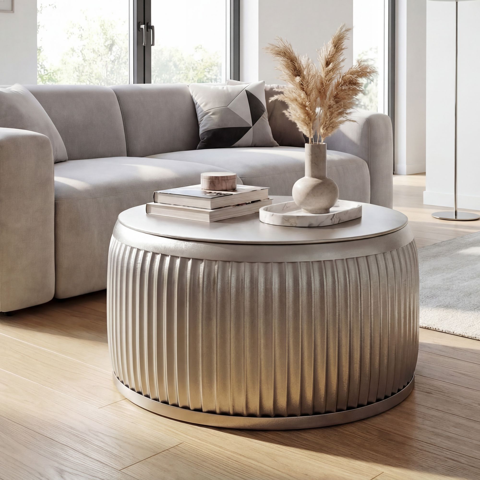 Couchtisch Metall Rund 60cm Wohnzimmertisch mit Stauraum Sofatisch Beistelltisch – Ansicht 1