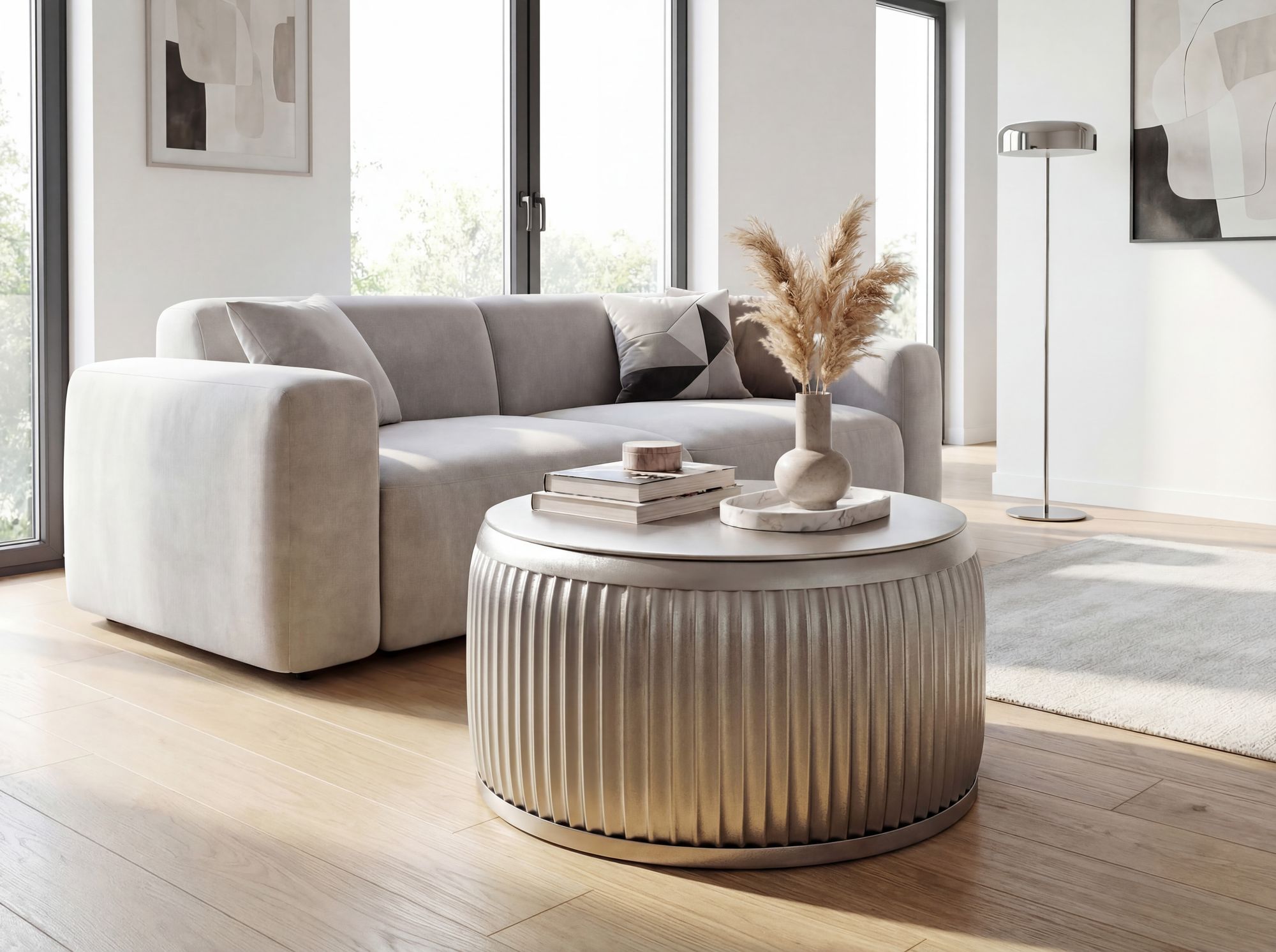 Couchtisch Metall Rund 60cm Wohnzimmertisch mit Stauraum Sofatisch Beistelltisch – Ansicht 2