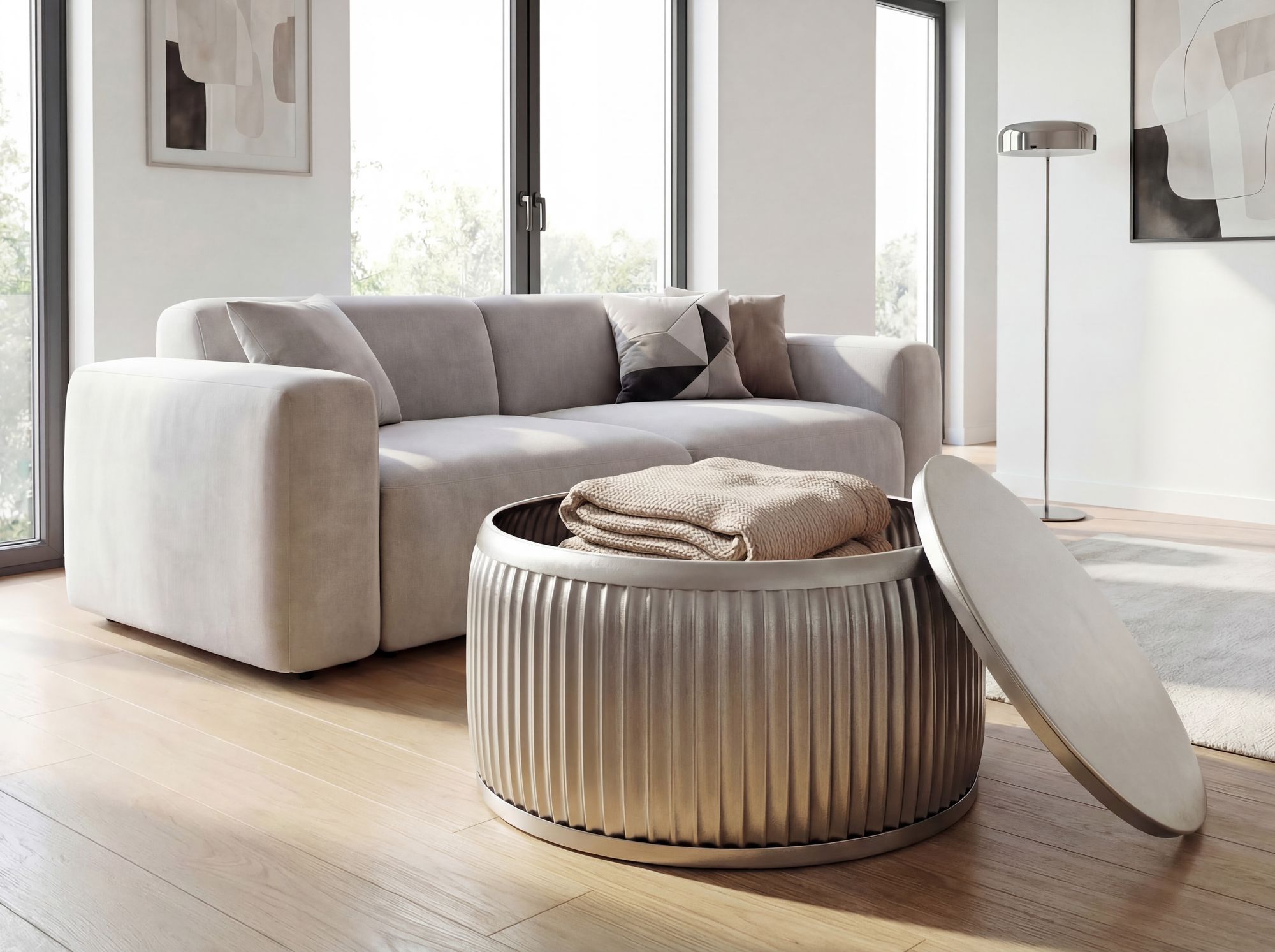 Couchtisch Metall Rund 60cm Wohnzimmertisch mit Stauraum Sofatisch Beistelltisch – Ansicht 4