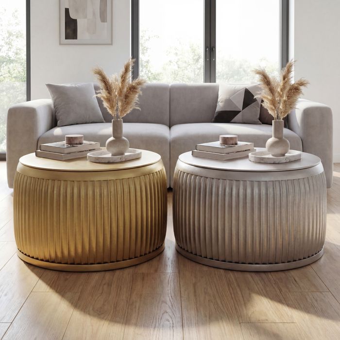 FineBuy Couchtisch Metall Rund 60cm mit abnehmbarer Tischplatte - Design Wohnzimmertisch mit Stauraum - Extravaganter Loungetisch Metall - Moderner Sofatisch - Beistelltisch Handmade
