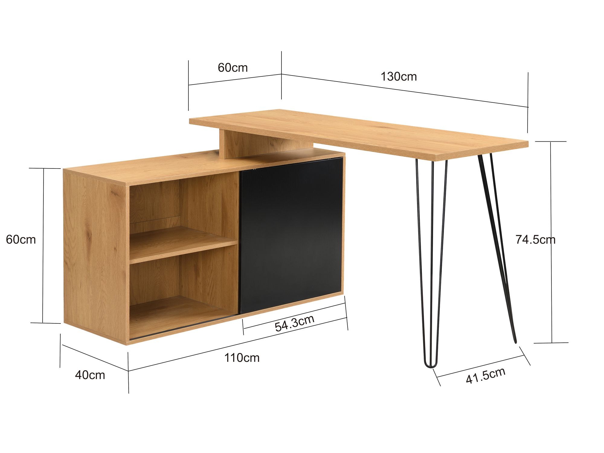 Schreibtisch 130cm Regal Eckschreibtisch L Form Computertisch Stauraum Holzoptik – Ansicht 3