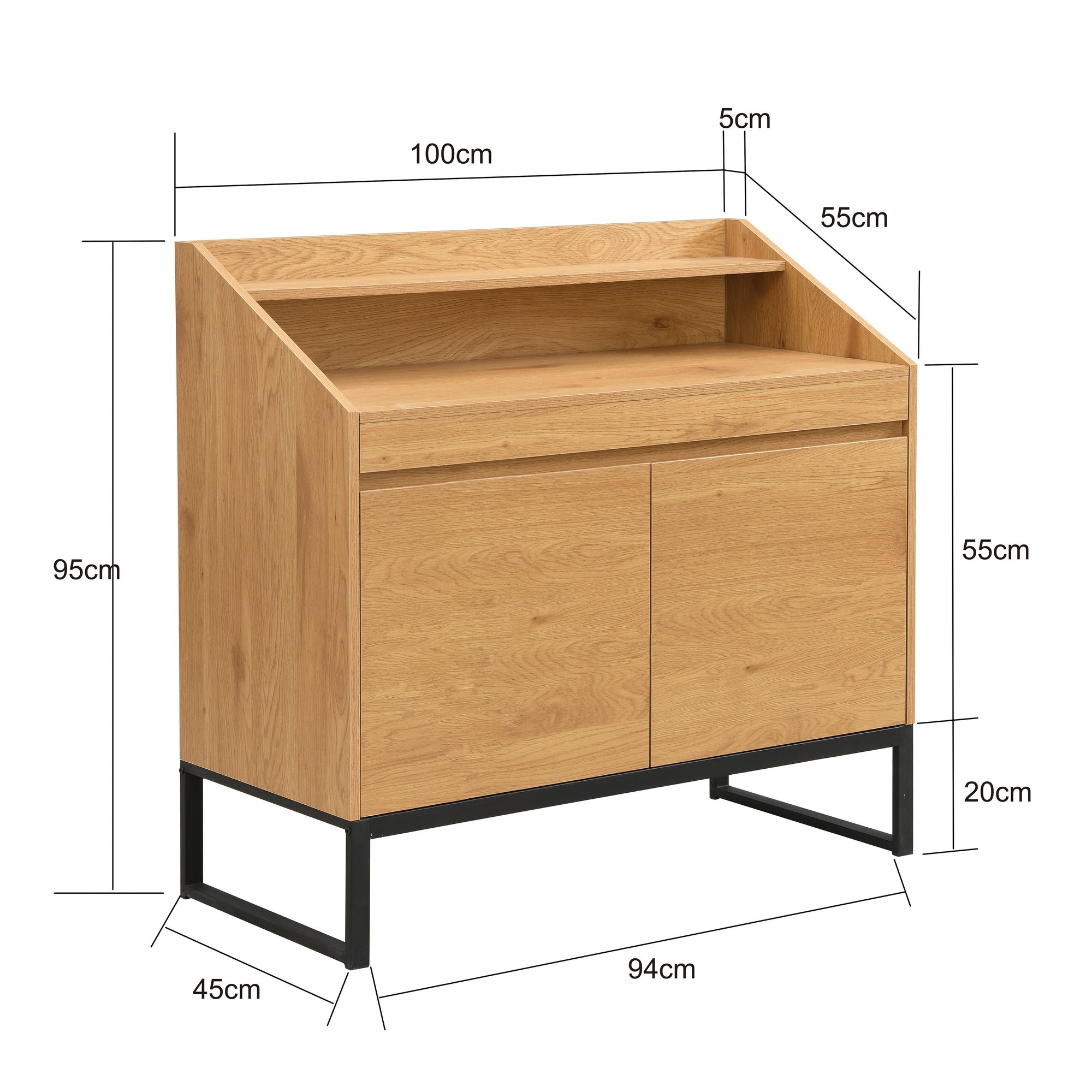 Sekretär MDF 100cm Eiche Dekor Kompakt Schreibtisch mit Stauraum Home Office – Ansicht 3