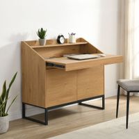 Sekretär MDF 100cm Eiche Dekor Kompakt Schreibtisch mit Stauraum Home Office – Ansicht 1