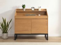 Sekretär MDF 100cm Eiche Dekor Kompakt Schreibtisch mit Stauraum Home Office – Ansicht 4