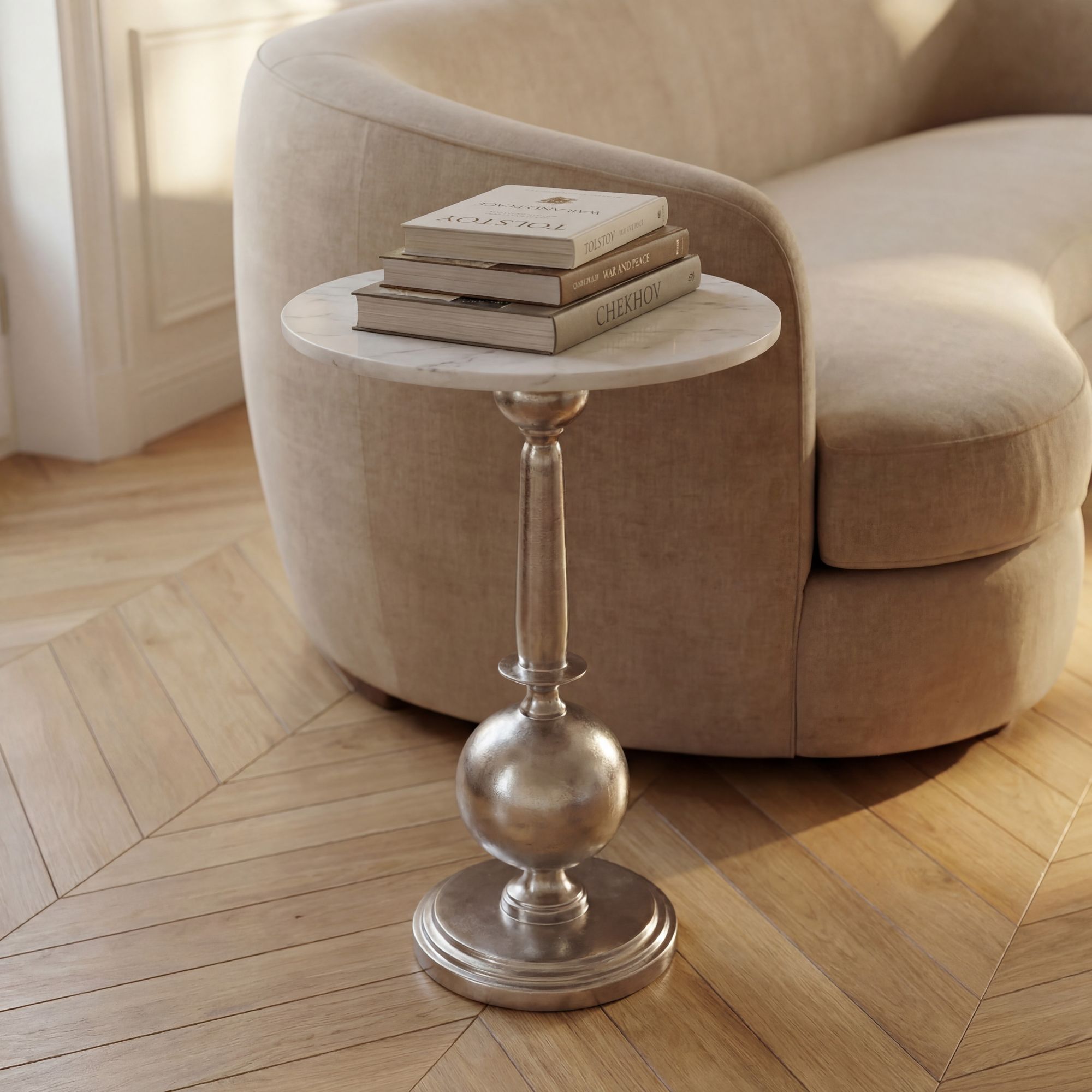 Beistelltisch 40cm Alu Metall Couchtisch Wohnzimmertisch Marmor Platte Weiß Rund – Ansicht 1