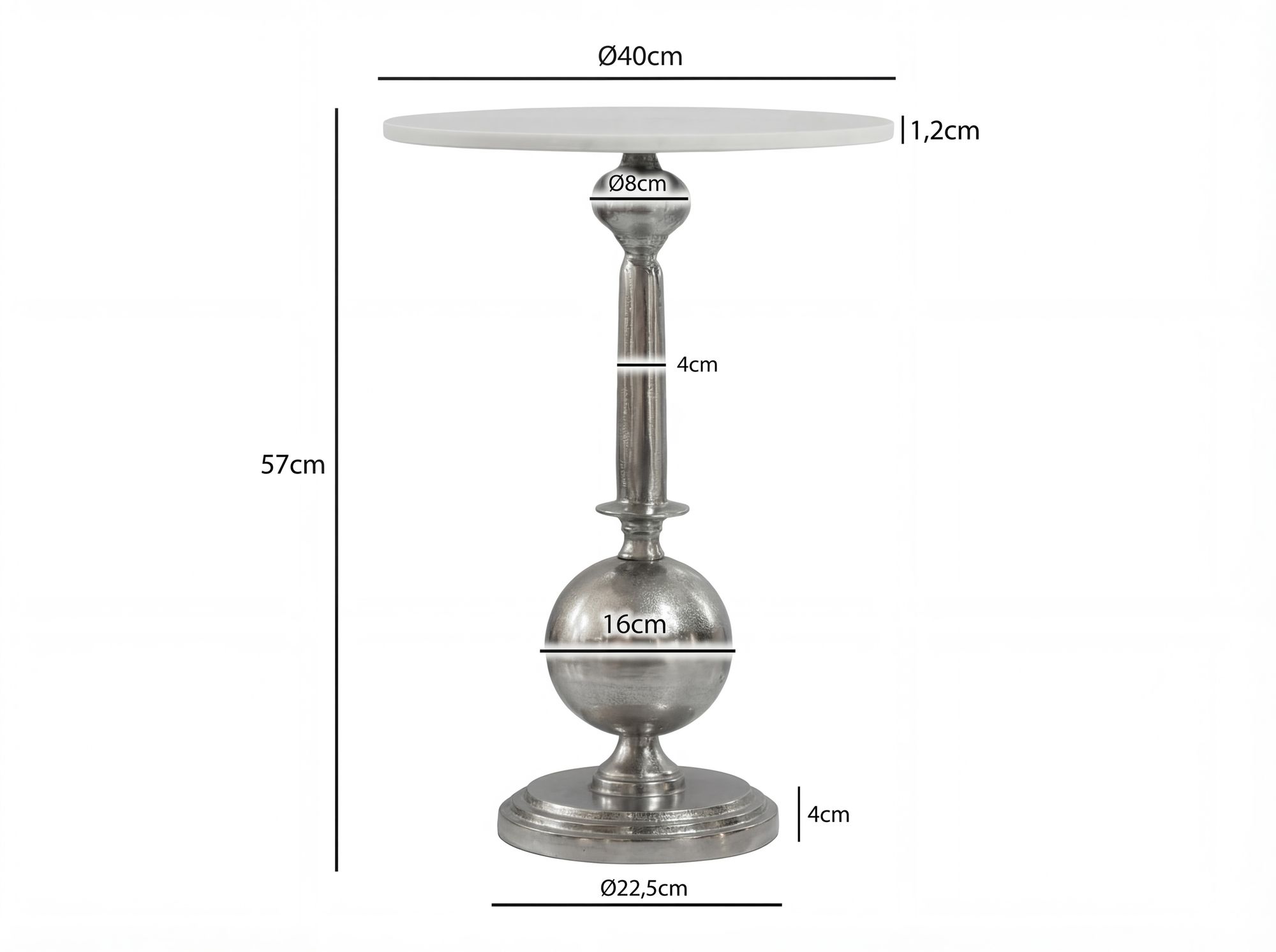 Beistelltisch 40cm Alu Metall Couchtisch Wohnzimmertisch Marmor Platte Weiß Rund – Ansicht 3