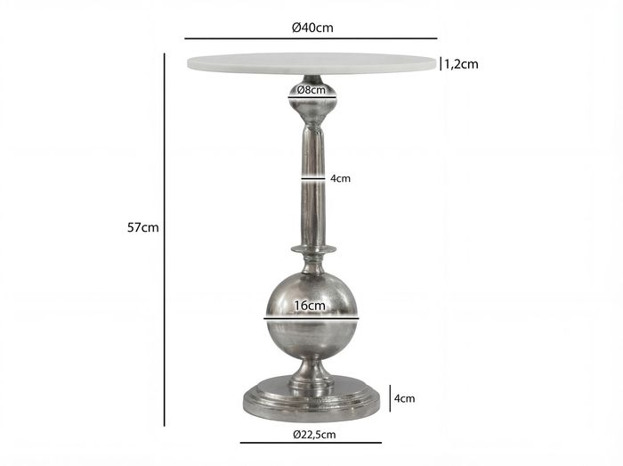 Beistelltisch 40cm Alu Metall Couchtisch Wohnzimmertisch Marmor Platte Weiß Rund – Maßzeichnung
