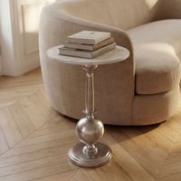Beistelltisch 40cm Alu Metall Couchtisch Wohnzimmertisch Marmor Platte Weiß Rund – Ansicht 1