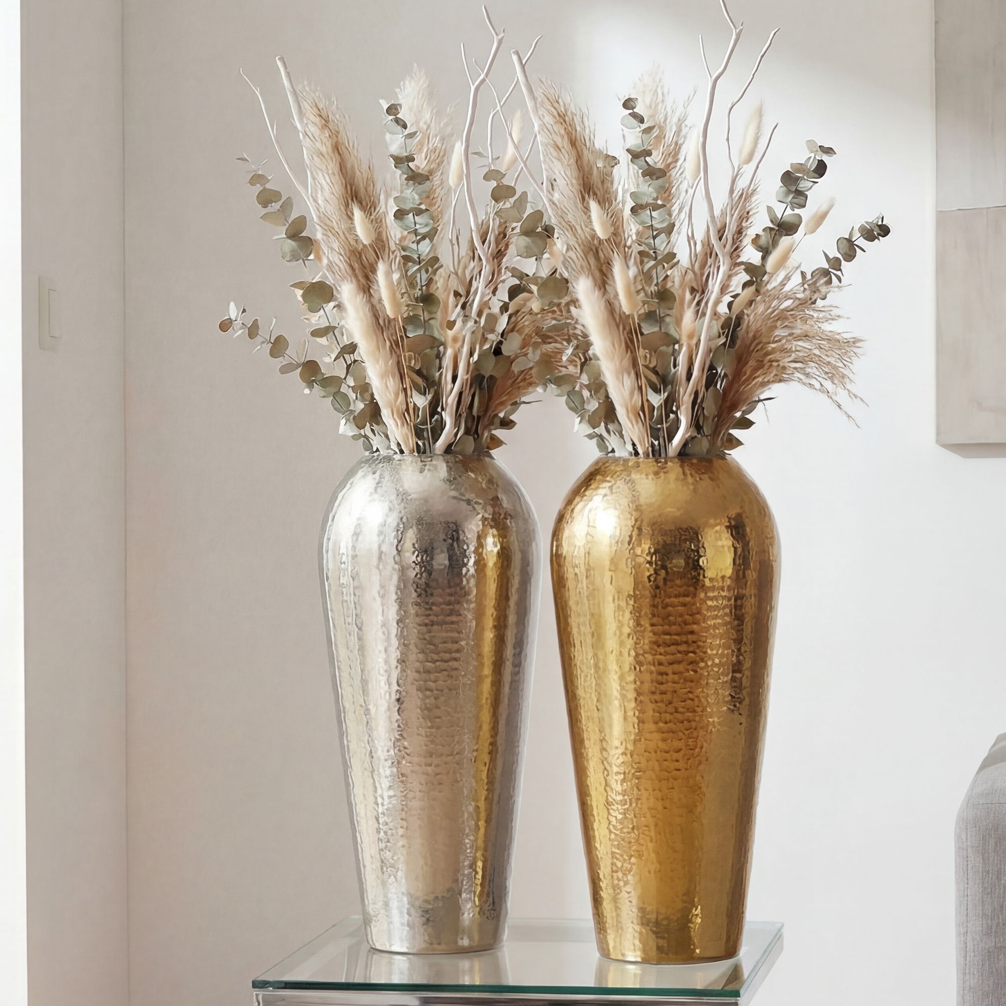 FineBuy Dekovase Aluminium 50cm - Standvase groß - Bodenvase rund modern - Vase Metall für Blumen - Design Wohnzimmer Deko - Wohndeko Handmade