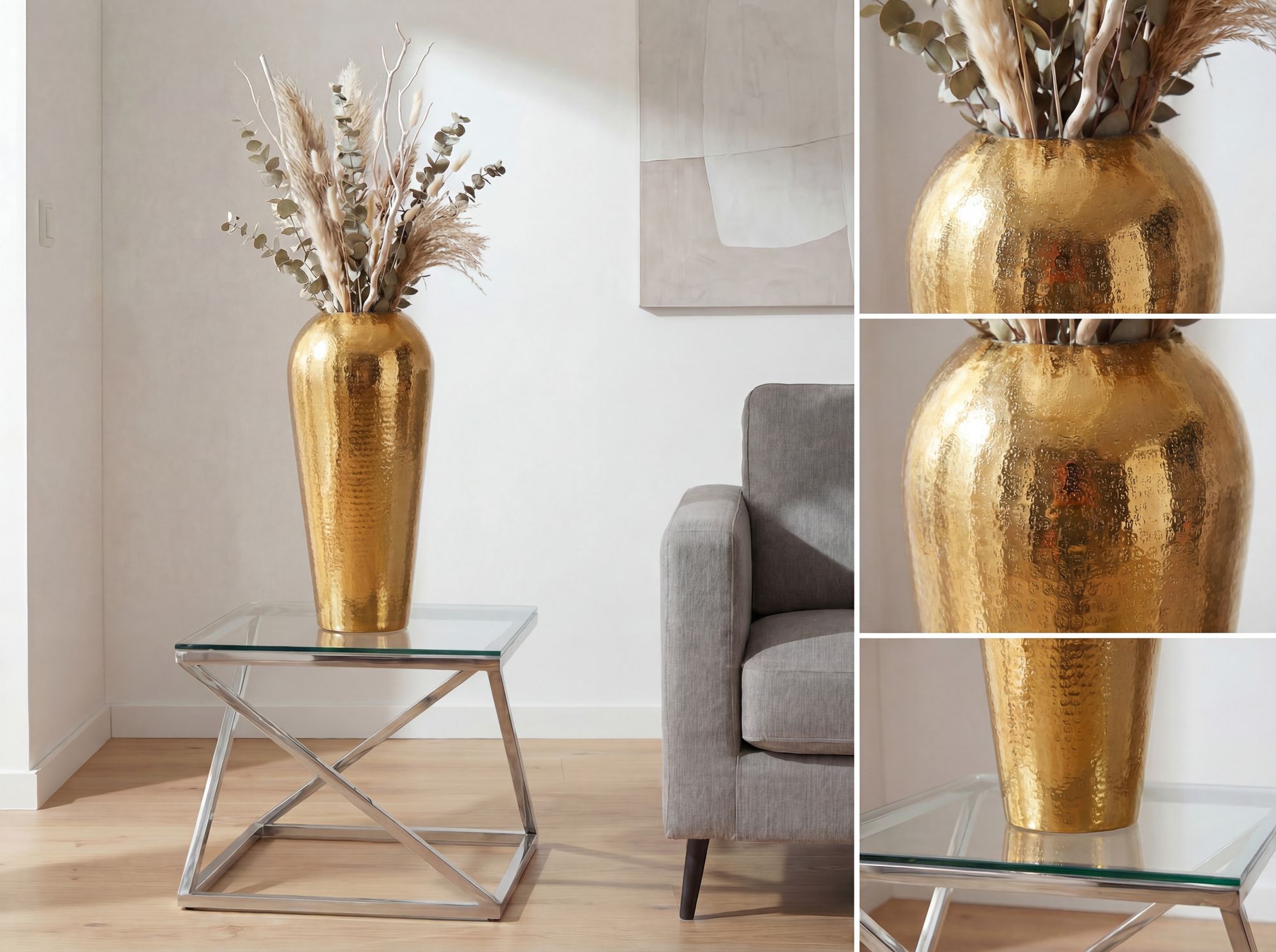 Vase 50cm Aluminium Blumenvase Design Bodenvase Wohndeko Rund Dekovase Metall – Ansicht 5
