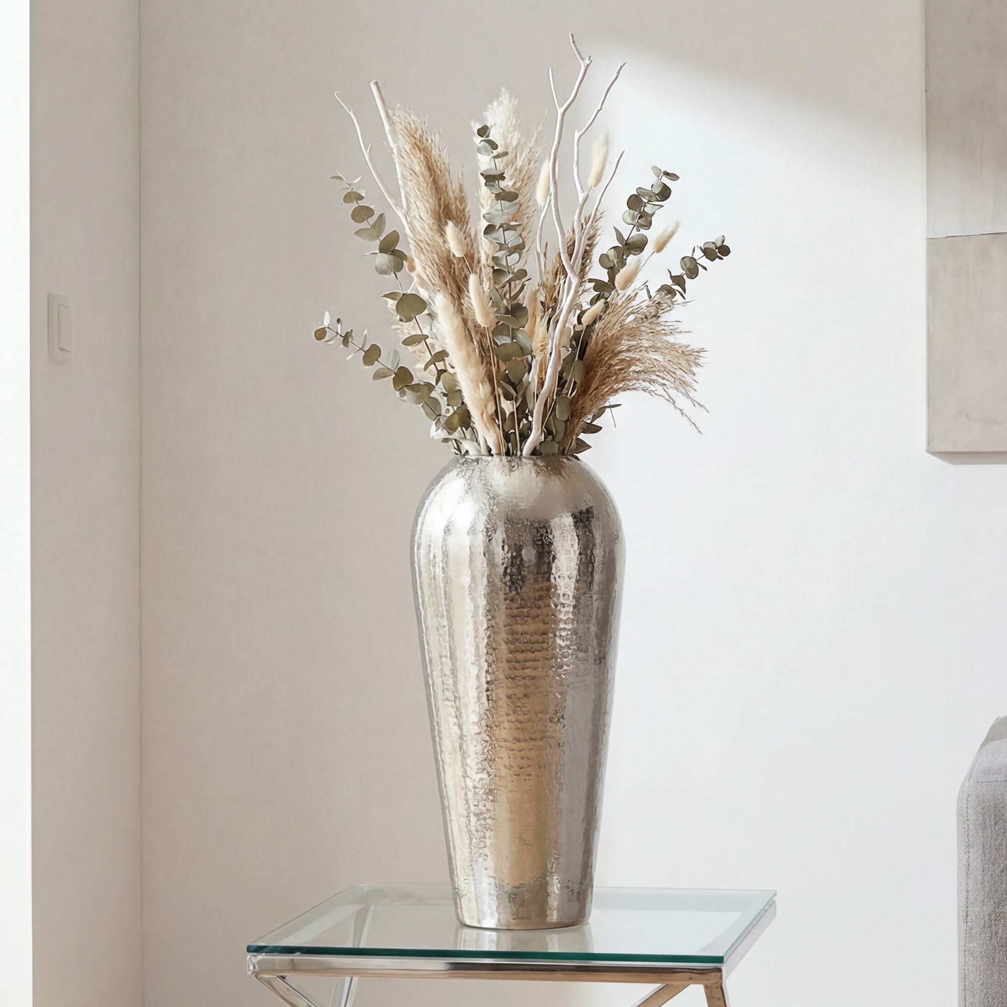 Vase 50cm Aluminium Blumenvase Design Bodenvase Wohndeko Rund Dekovase Metall – Ansicht 1