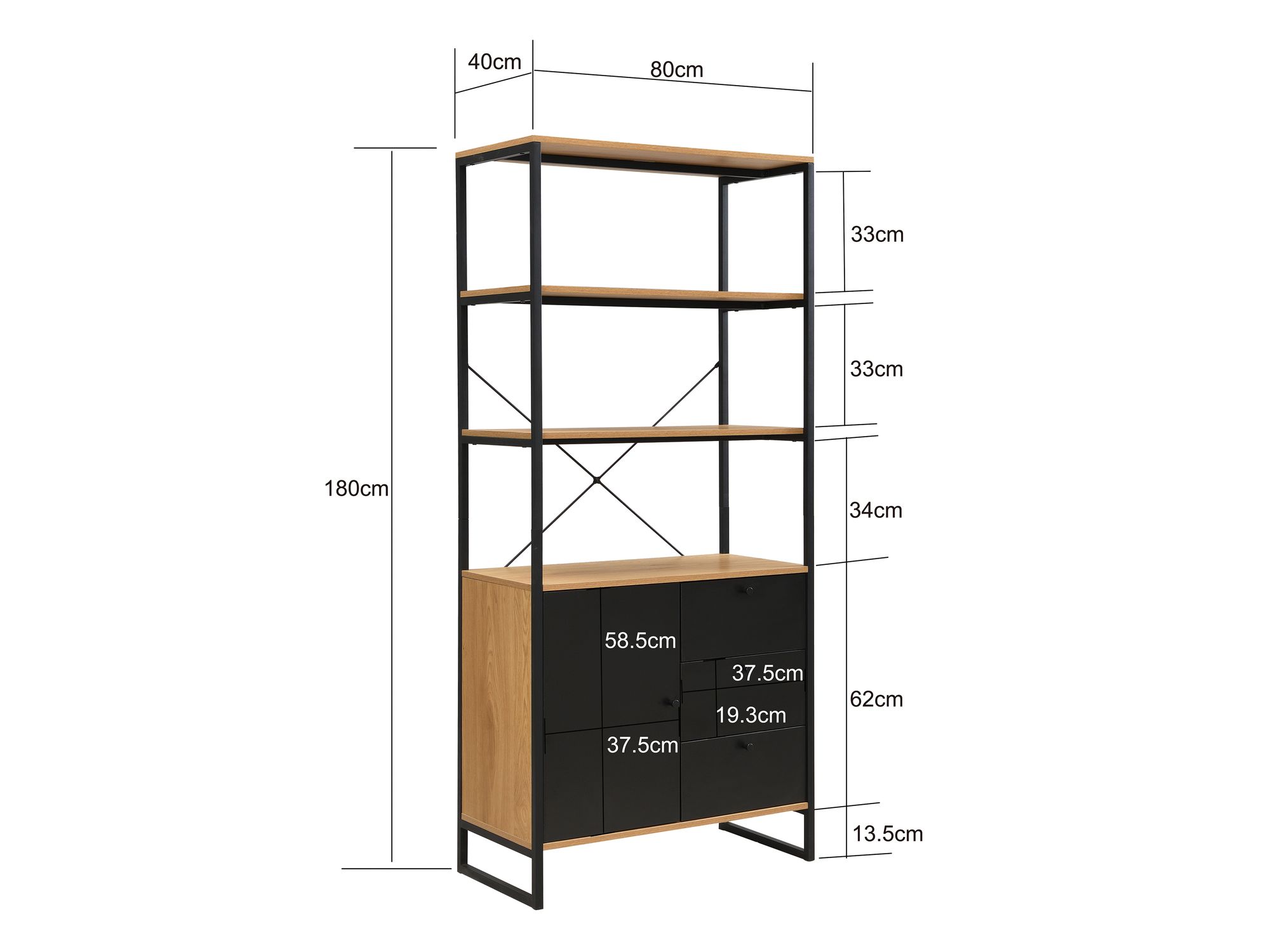 Bücherregal 180cm Eiche Dekor Mehrzweckregal Standregal Regal Schubladen & Tür – Ansicht 3