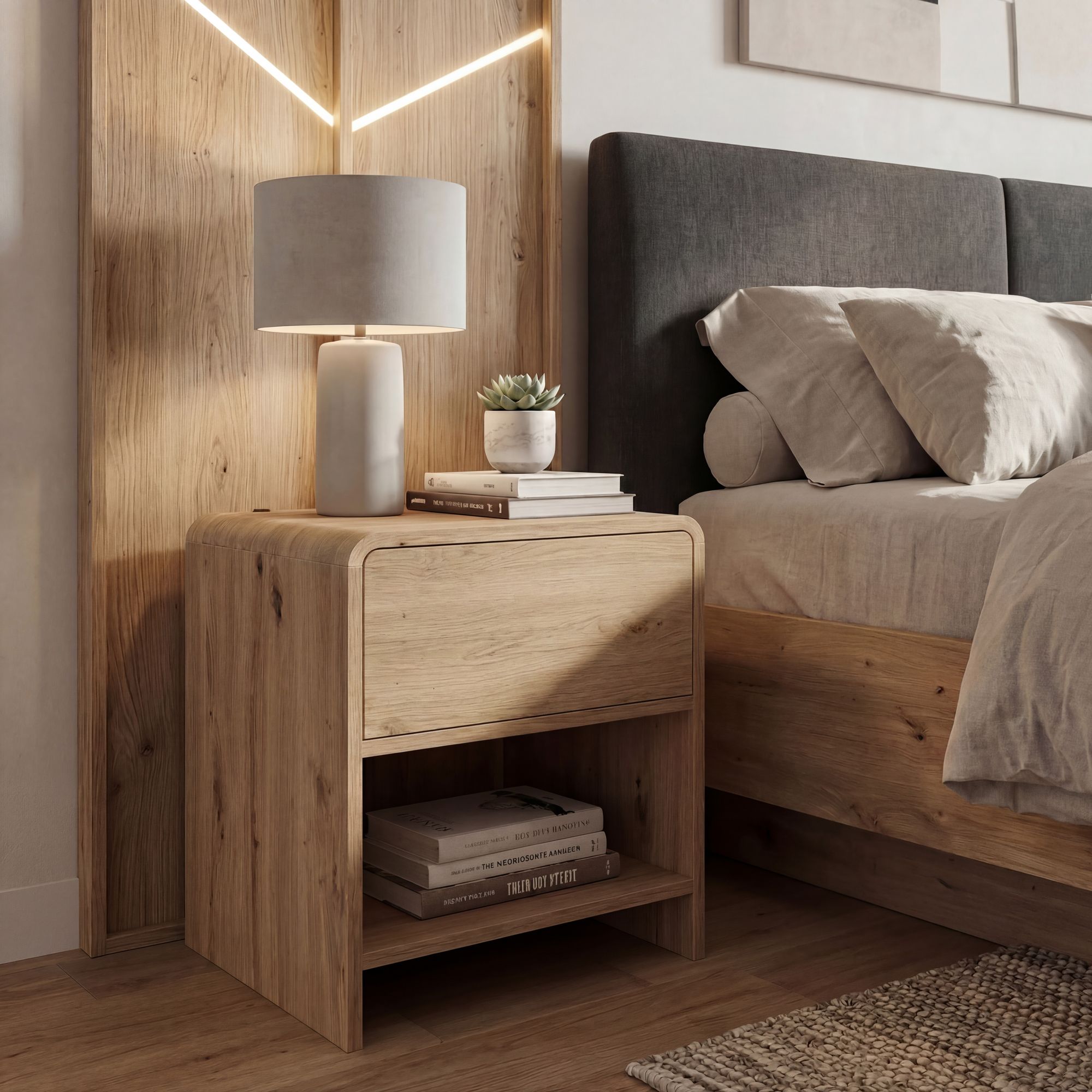 Nachttisch Nachtkommode Boxspringbett 50cm Eiche Dekor Schublade Stauraum Klein – Ansicht 1