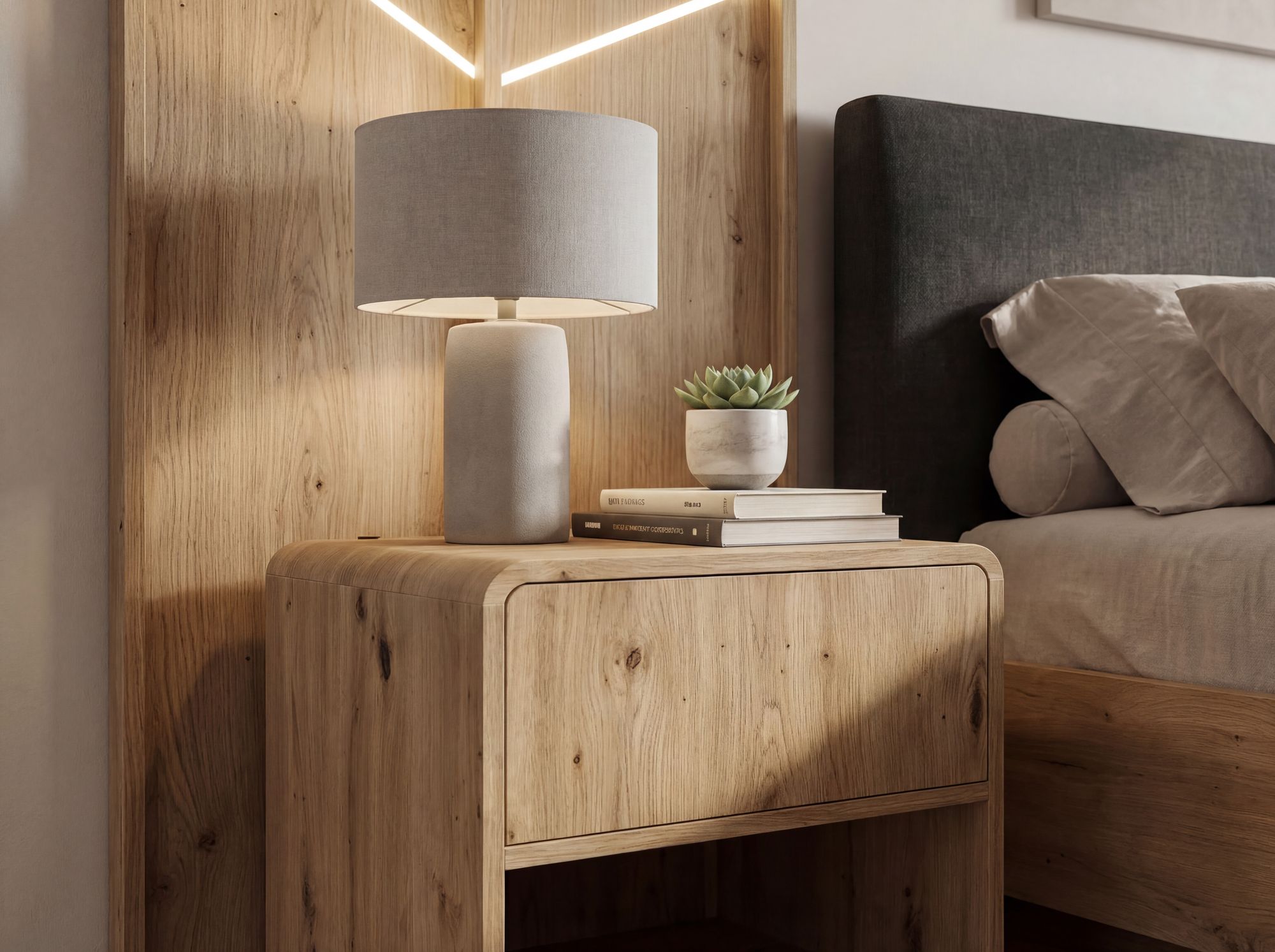 Nachttisch Nachtkommode Boxspringbett 50cm Eiche Dekor Schublade Stauraum Klein – Ansicht 4